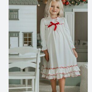 Only Little Once Clara Nightgown Girls Size 7 White Red Ribbon GUC